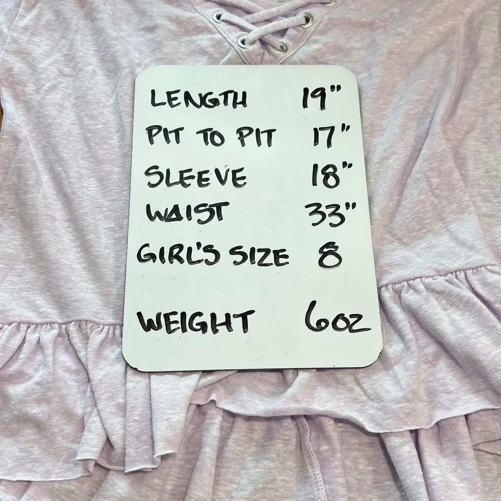 Justice Girls Light Purple Lace Up‎ Long Sleeve Peplum Top Kids Apparel Size 8